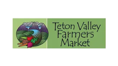 Logo of Teton Valley Farmers Market with a green background